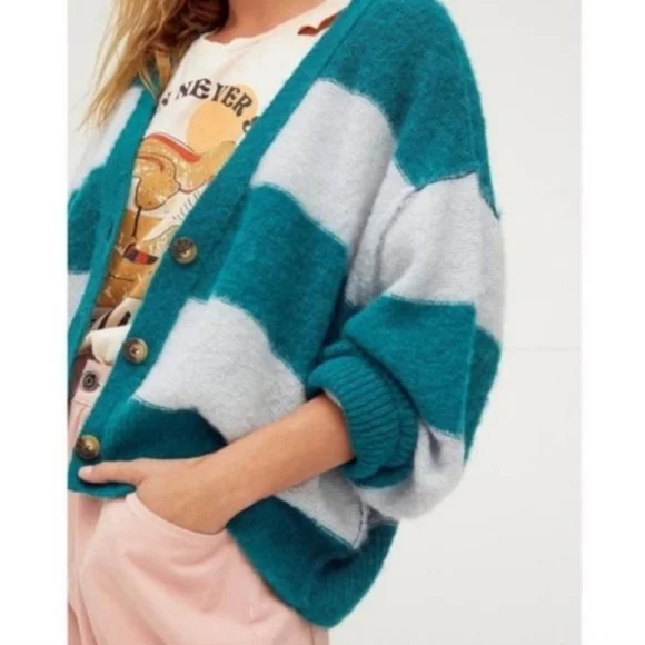 NWT Free People V-neck Alpaca Wool Striped Eclair Cardigan size XS - Picture 3 of 9